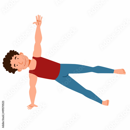 man doing yoga. Slender guy in pose on a white background. Vector illustration in a flat style