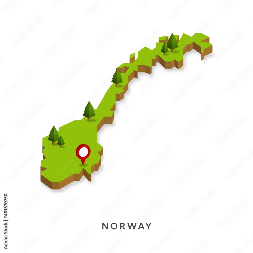 Isometric Map of Norway. Simple 3D Map. Vector Illustration - EPS 10 ...