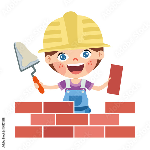 Cartoon Kid With Construction Tools