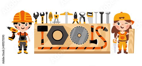 Cartoon Kid With Construction Tools