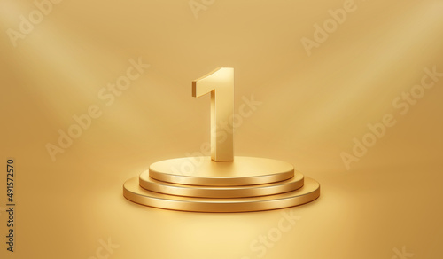 Quadro su tela Gold winner first place champion podium award stage background of success best victory number one symbol competition pedestal or golden presentation 3d stand and first achievement ceremony position
