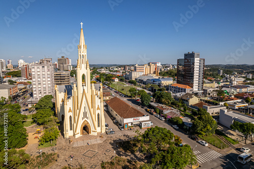Aerial view of Bento Gonçalves, Rio Grande do Sul, Brazil. Famous city in Brazil. Cristo Rei church. photo