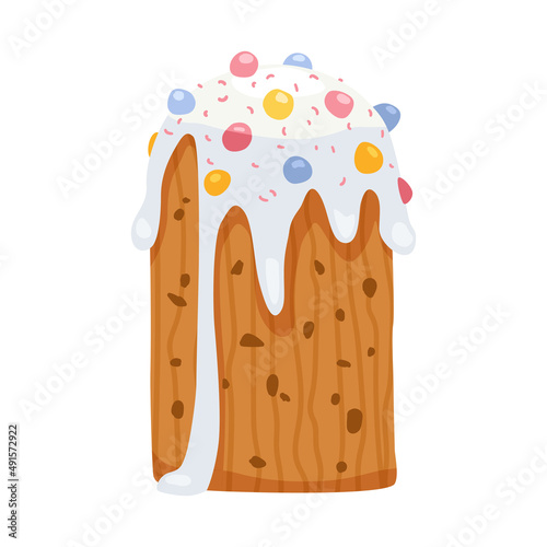 Easter cake with icing and decoration vector illustration.