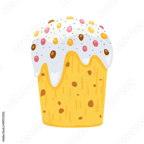 Easter cake with icing and decoration vector illustration.
