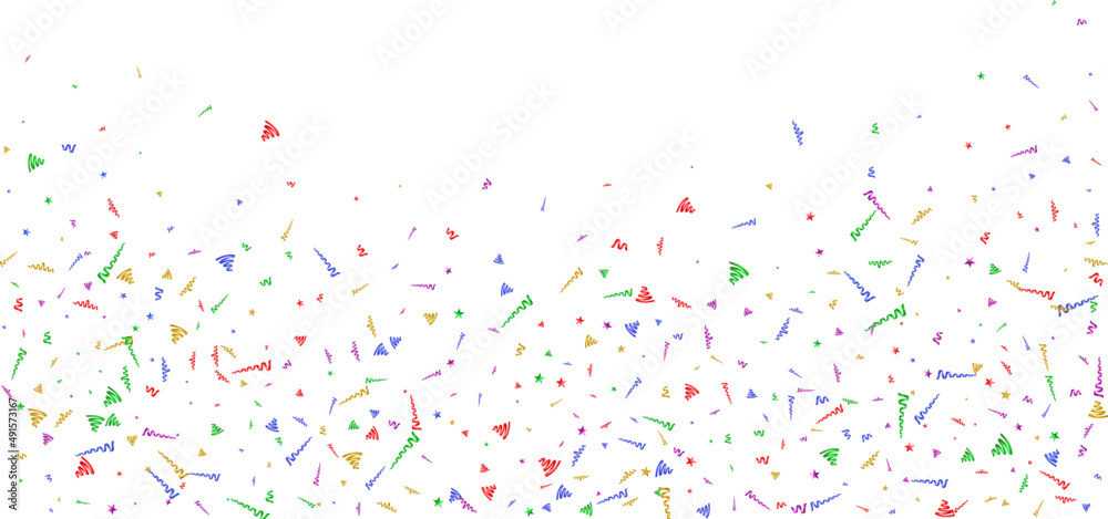Abstract festive frame with many falling tiny confetti pieces and streamers Abstract festive frame with many falling tiny confetti pieces and streamers