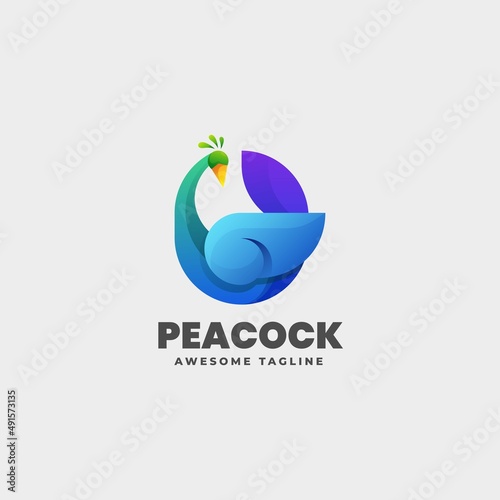 Fototapeta Naklejka Na Ścianę i Meble -  Vector Logo Illustration Peacock Gradient Colorful Style.
