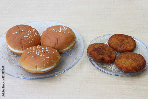 Burger buns and veg patties