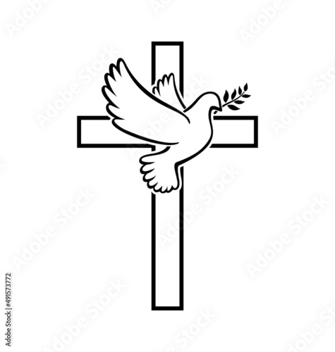 beautiful white peace dove on Christian cross