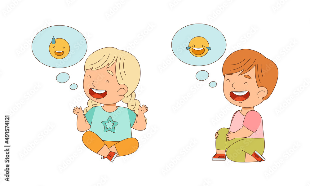 Cute happy kids sitting on floor expressing different emotions cartoon vector illustration Cute happy kids sitting on floor expressing different emotions cartoon vector illustration