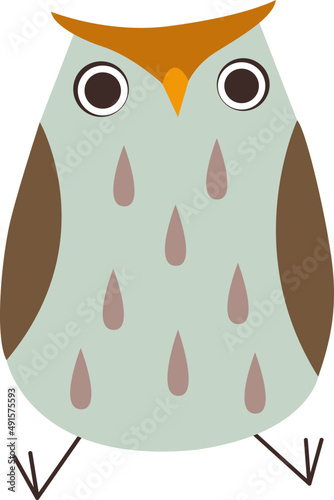 Funny Little Owl with Large Eyes and Beak as Woodland Bird with Wings. Flying Forest Feathered Creature