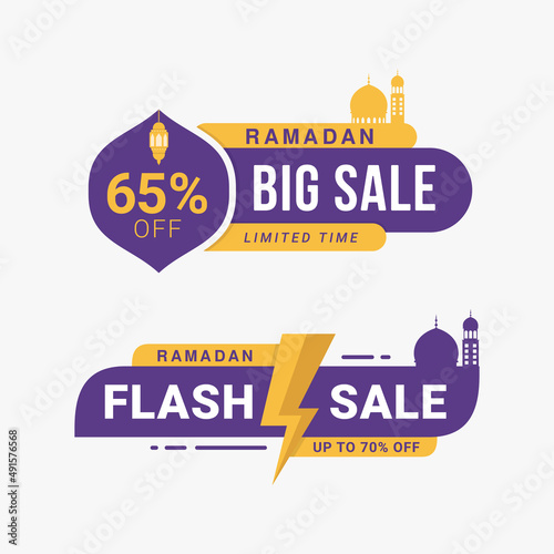 Ramadan big sale label banner sticker badge. Special offer ramadan flash sale promotion vector illustration
