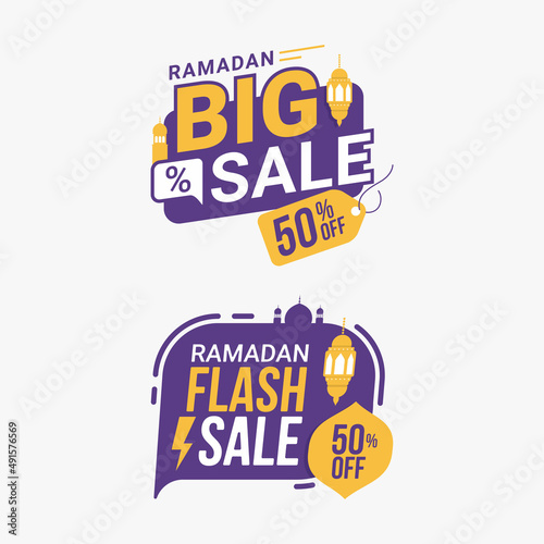 Ramadan big sale label banner sticker badge. Special offer ramadan flash sale promotion vector illustration