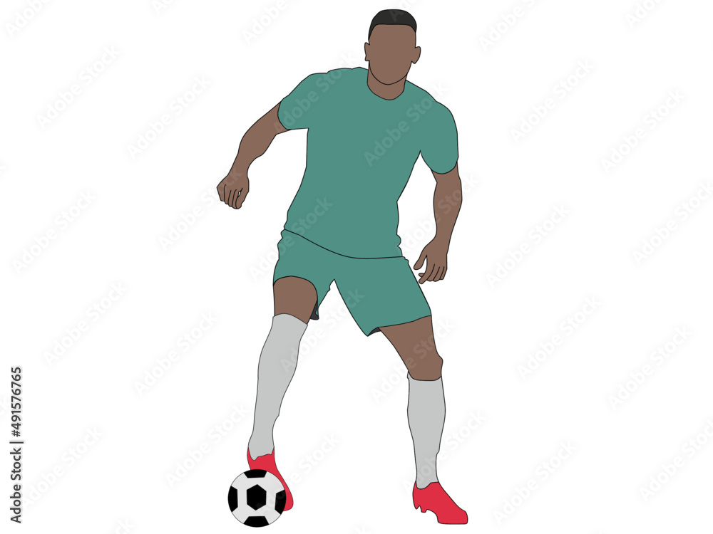 Vector illustration of a football player with a flat face in a green jersey on a white background.