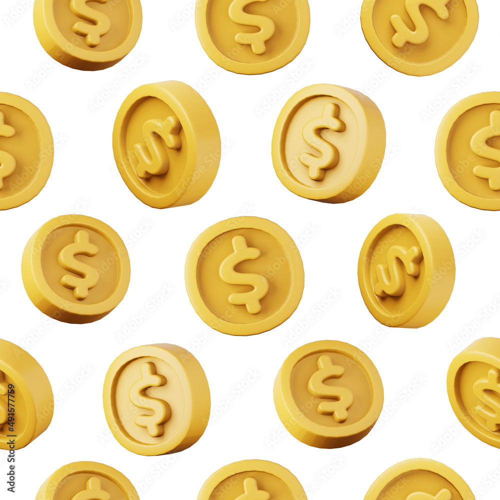 Dollar sign golden coins high quality 3D render seamless background. Finance business concept illustration. Dollar sign golden coins high quality 3D render seamless background. Finance business concept illustration.