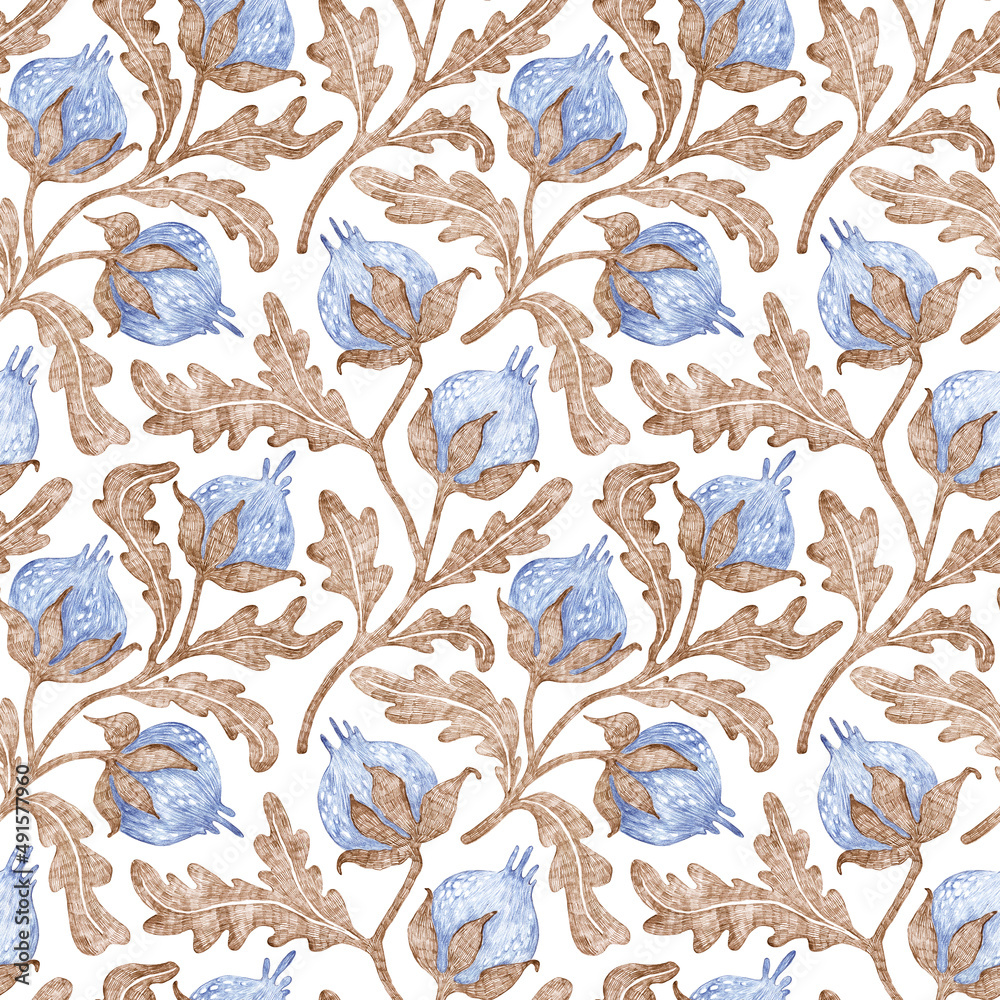Seamless floral pattern. Flowers drawn with pencils on paper. Cute vintage summer print. Ornament for home textiles, packaging.