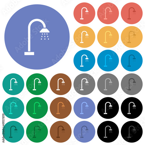 Shower round flat multi colored icons