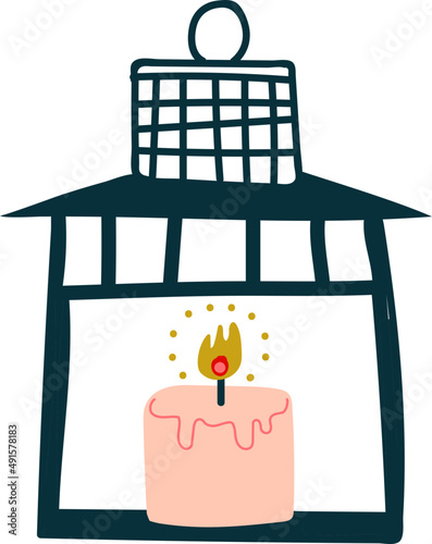 Lantern with Burning Candle Inside as Magical Object and Witchcraft Item