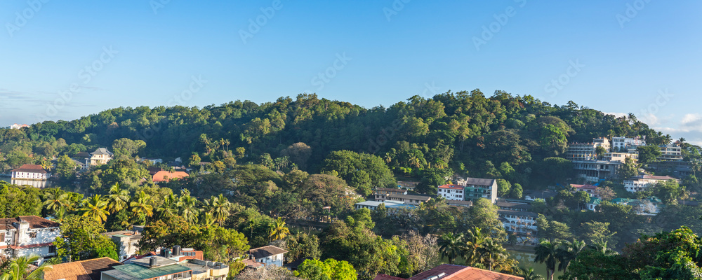 Fototapeta premium Panoramic view of Kandy city in Sri Lanka with buildings