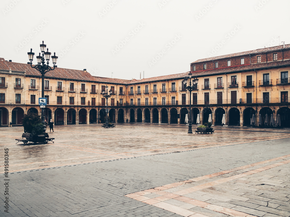 LEON, SPAIN - 26 JANUARY, 2020: Local market in Mayor Square in the city center.