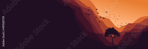 landscape mountain flat design vector banner template good for web banner, ads banner, tourism banner, wallpaper, background template, and adventure design backdrop