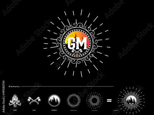 Colorful GM Logo, Vintage Gm g&m round circle letter logo design