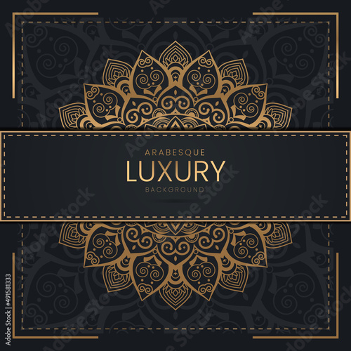 Luxury ornamental mandala background design in golden color arabesque