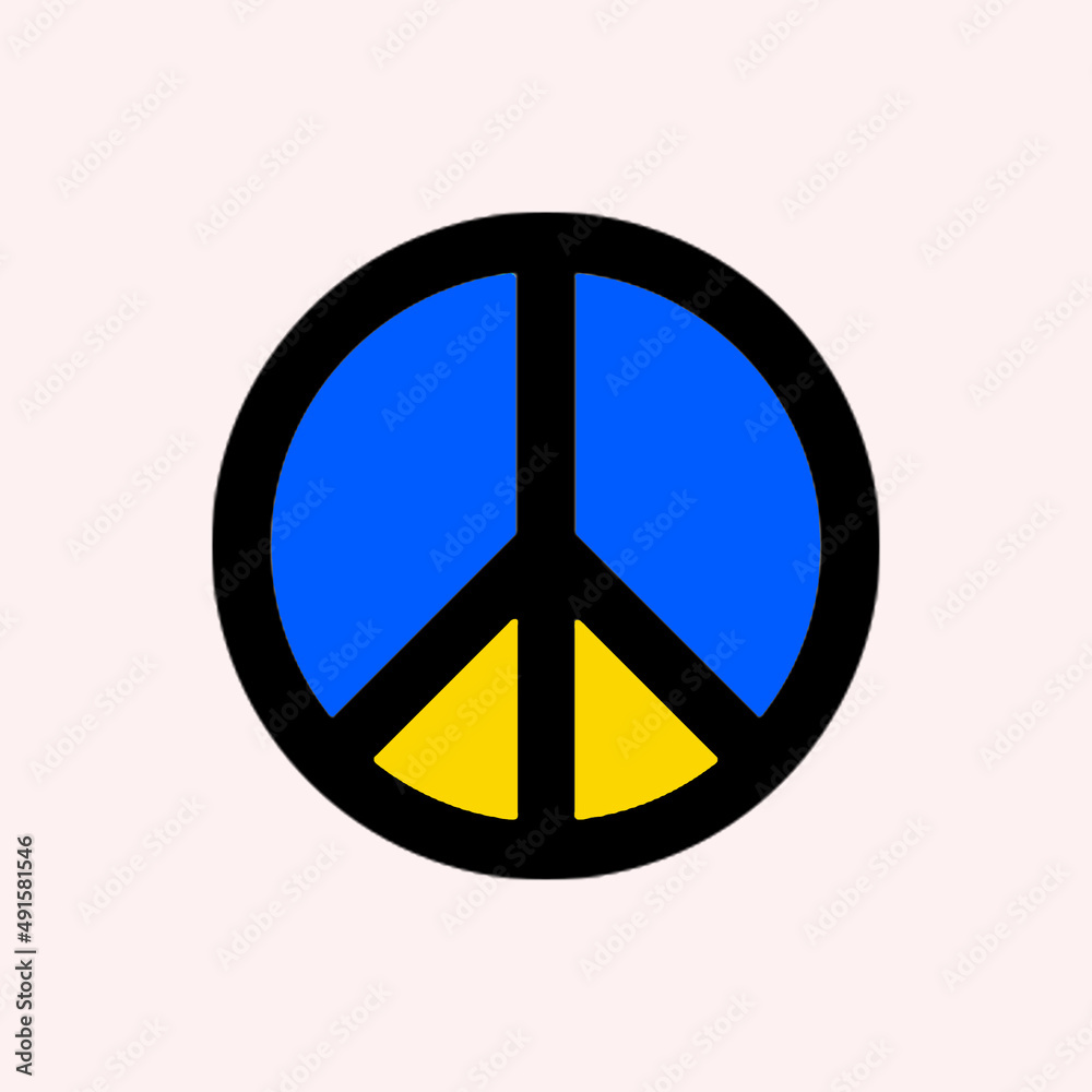 Pacifist symbol in the colors of the flag of Ukraine. Symbol of protection from aggression.Isolated on white. Pacifist symbol in the colors of the flag of Ukraine. Symbol of protection from aggression.Isolated on white.