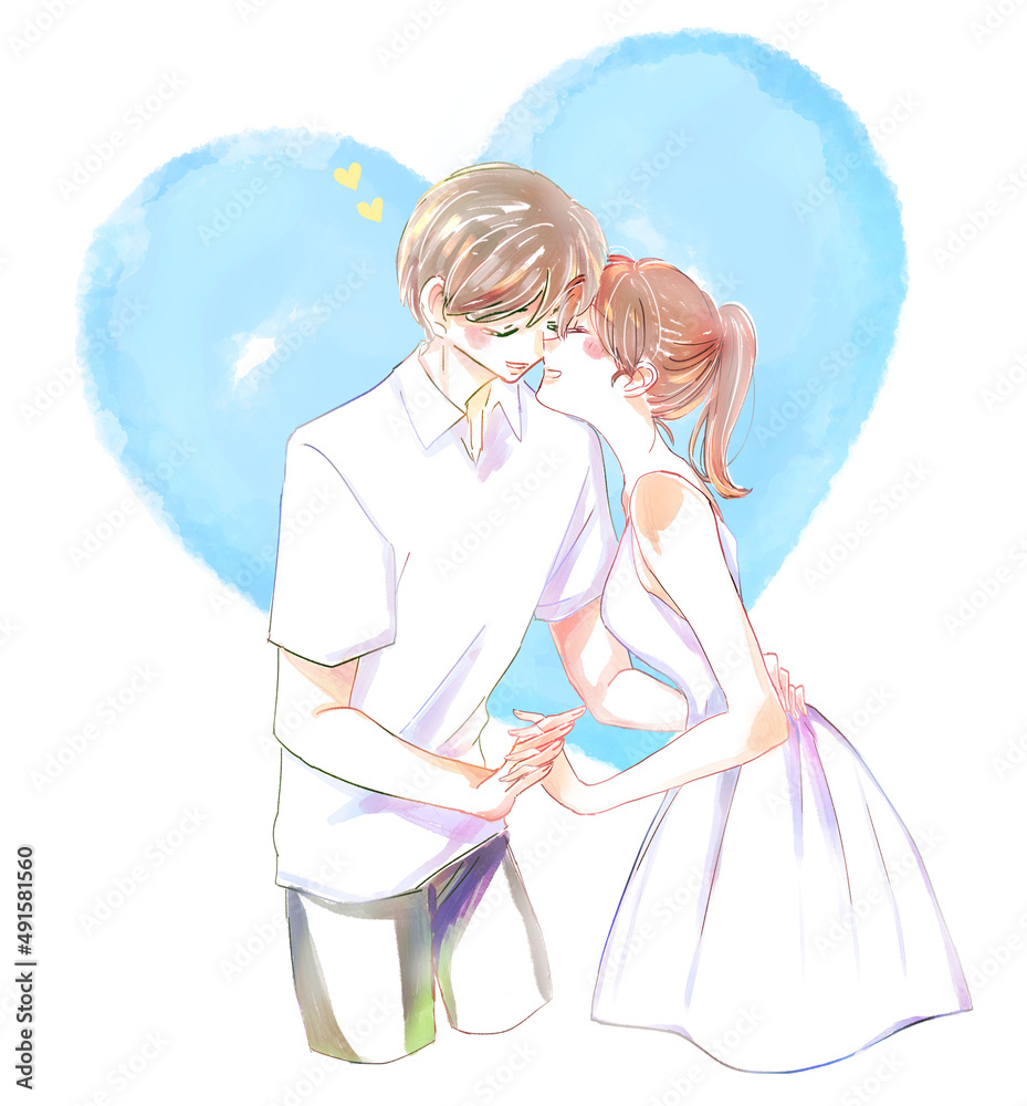 向かい合う幸せな男女