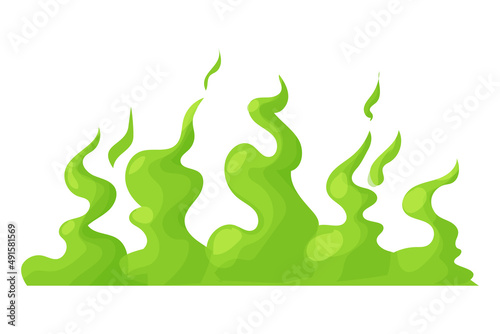 Green smell steam, toxic stink smoke, dust cloud or fart in comic cartoon style isolated on white background. Bad aroma scent.