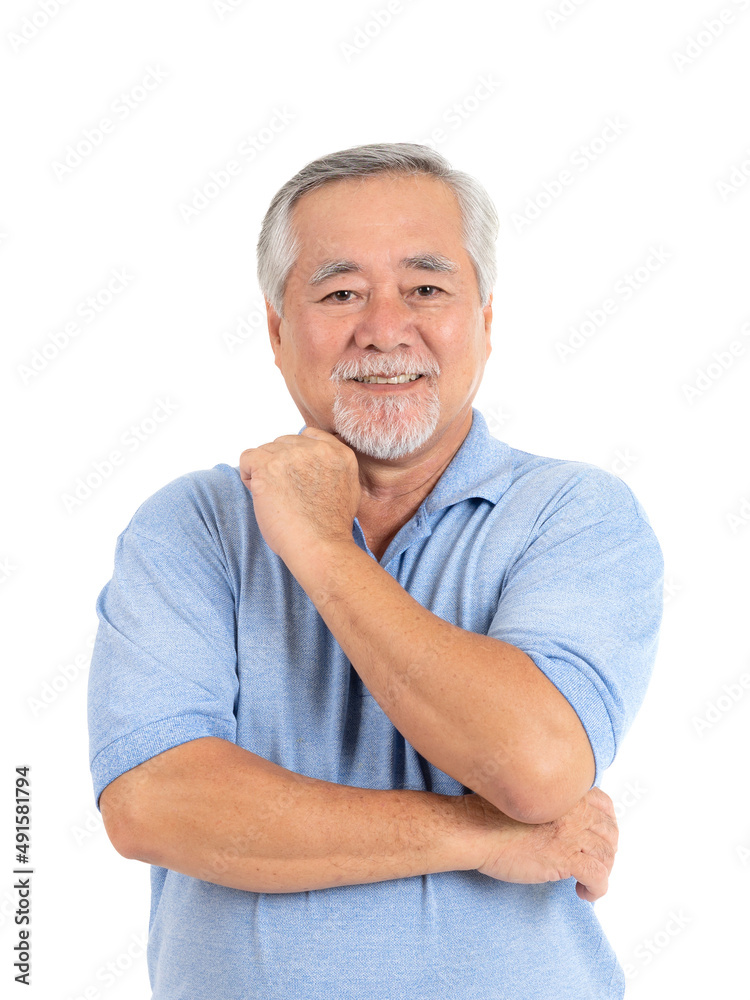 Portrait senior man feel happy isolated on white background - lifestyle senior male concept Portrait senior man feel happy isolated on white background - lifestyle senior male concept