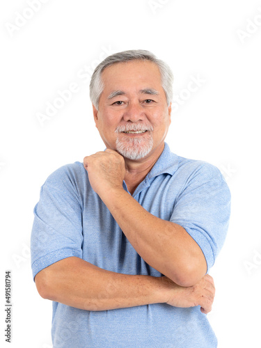Portrait senior man feel happy isolated on white background - lifestyle senior male concept