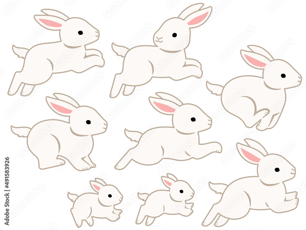 走る白ウサギのイラストセット Stock Vector Adobe Stock