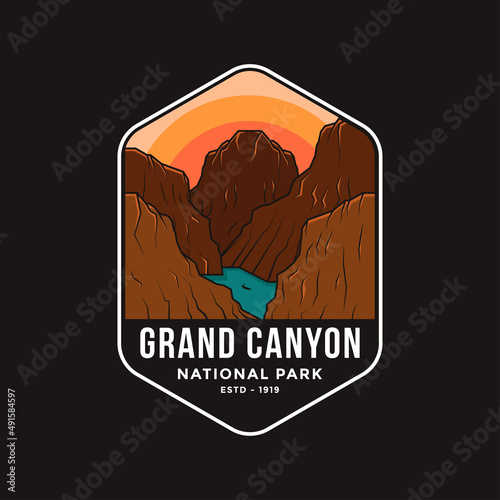 Logo illustration of Grand Canyon national park on dark background