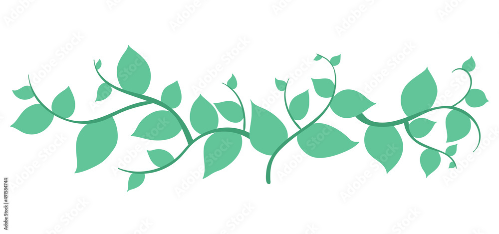 Obraz premium Horizontal banner with tree branch and green lea. For background, footer, or nature design. cartoon hand drawing