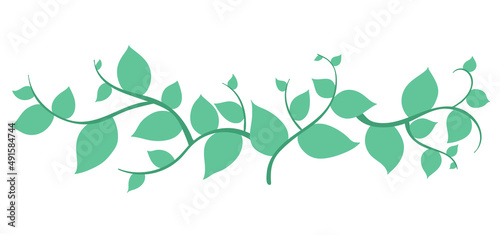 Horizontal banner with tree branch and green lea. For background, footer, or nature design. cartoon hand drawing