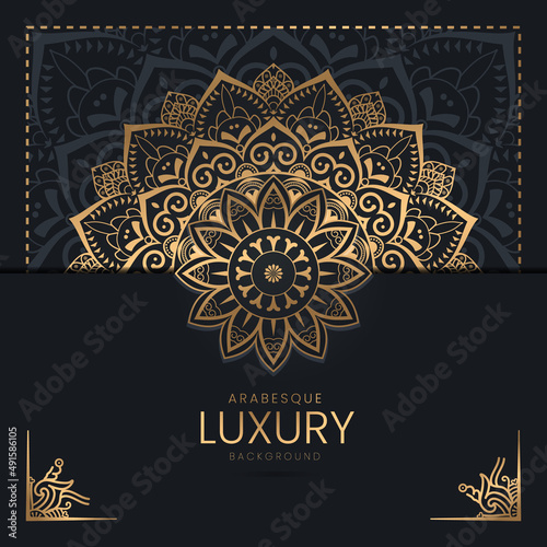 Luxury ornamental mandala background design in golden color arabesque