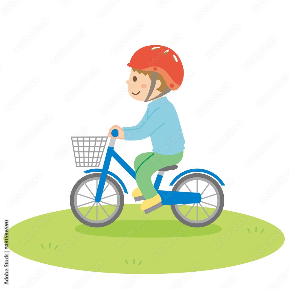 自転車に乗る男の子_地面あり