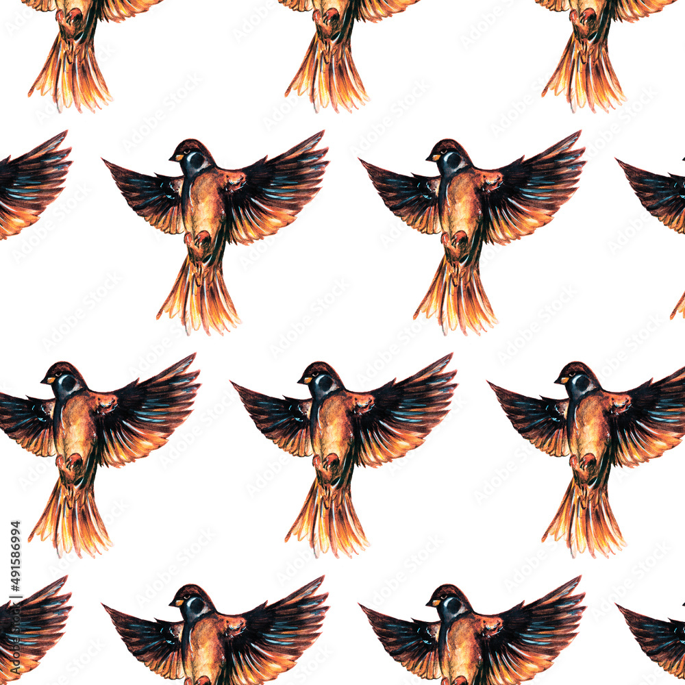 Pattern with watercolor birds. Pattern with watercolor birds.