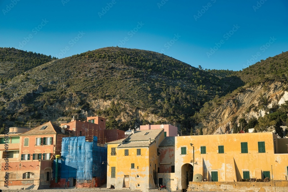 the beautiful Saracen village of Varigotti, with its warm colored houses, on the western Ligurian Riviera