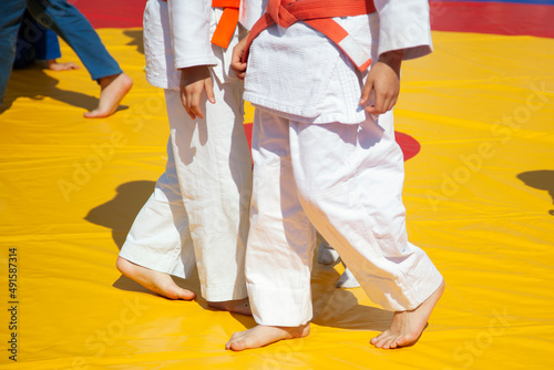 Children's sports competition in judo. Kids in training.