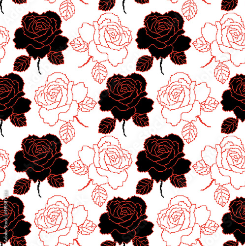 バラ　花柄_Rose floral pattern