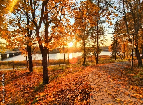 Landscapes of the autumn park Ruskeala in Karelia