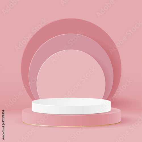 Minimalistic stage with a round podium. A cylindrical podium against a background of soft postel tones . Vector