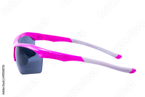 Fashion sunglasses pink frames on white background.