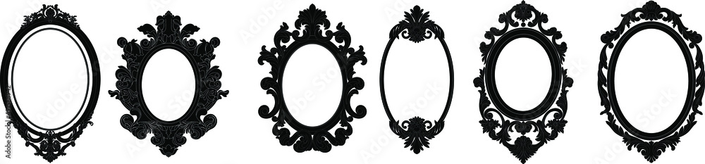 Set of black oval vintage frames, design elements. Vector. Stock Vector ...
