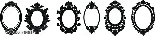 Set of black oval vintage frames, design elements. Vector.
