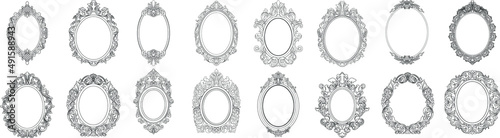 Set of black oval vintage frames, design elements. Vector. photo