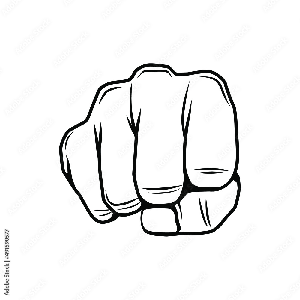 Hand Punch Fist Gesture Front View Vector Illustration Sign Isolated on