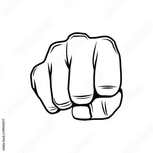 Hand Punch Fist Gesture Front View Vector Illustration Sign Isolated on White