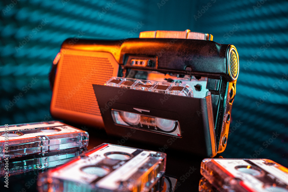 analog voice recorder and audio cassette Stock Photo Adobe Stock